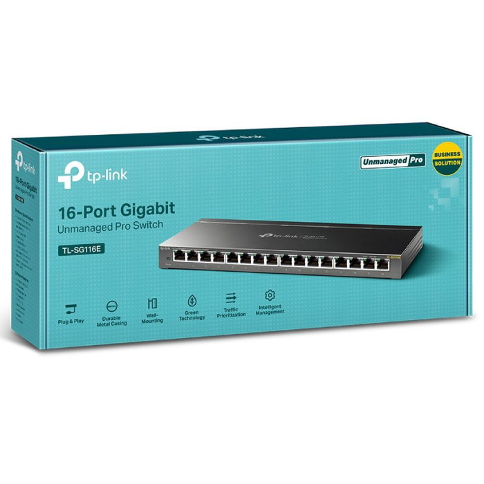 TP-Link TL-SG116E Switch de 16 Puertos Gigabit Easy Smart Negro TP-Link TL-SG116E Switch de 16 Puertos Gigabit Easy Smart Negro